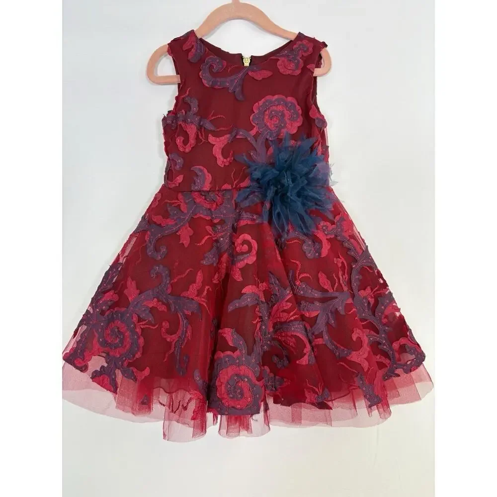 Zoe LTD Girls Formal Party Dress Ava Masquerade 3D Swirl Wine and Navy Size 5